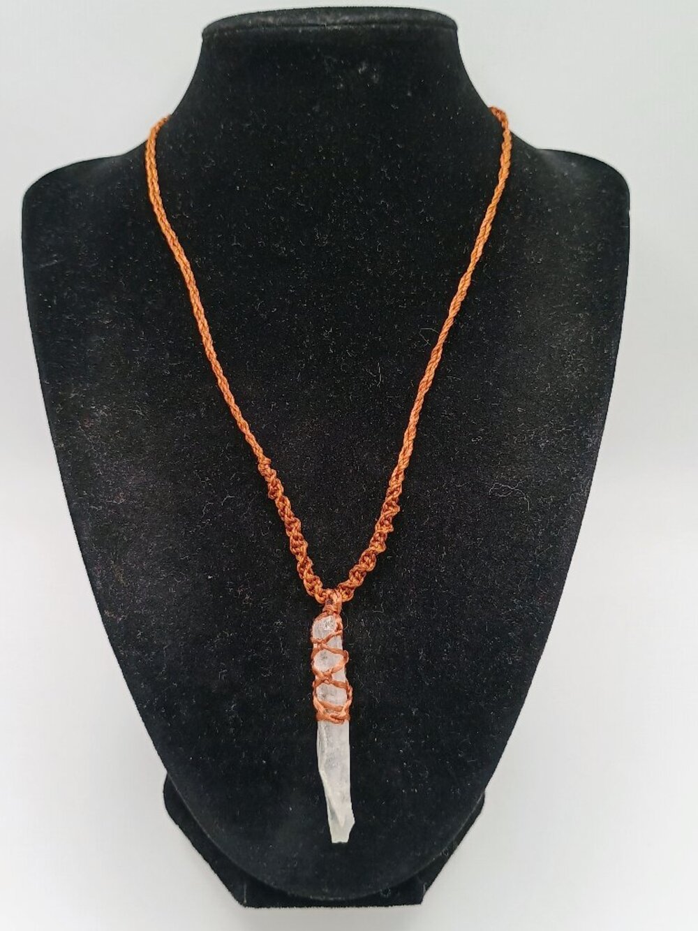 Handmade Macrame Necklace with Quartz Crystal Pendant and Natural Stone